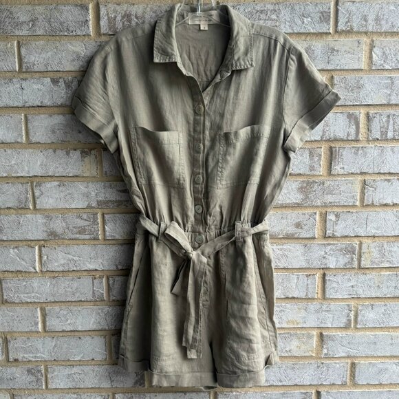 cloth & stone Pants - Cloth & Stone Short Sleeve Button Up 100% Linen Utility Romper Women's Size S
